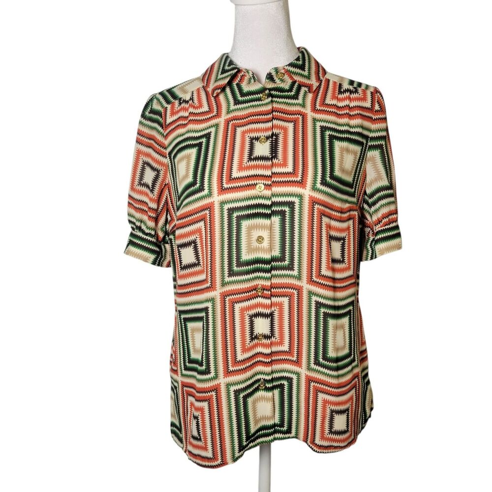 Vince Camuto Geometric Blouse XS Retro Mod Psychedelic Office Siren Fall Autumn
